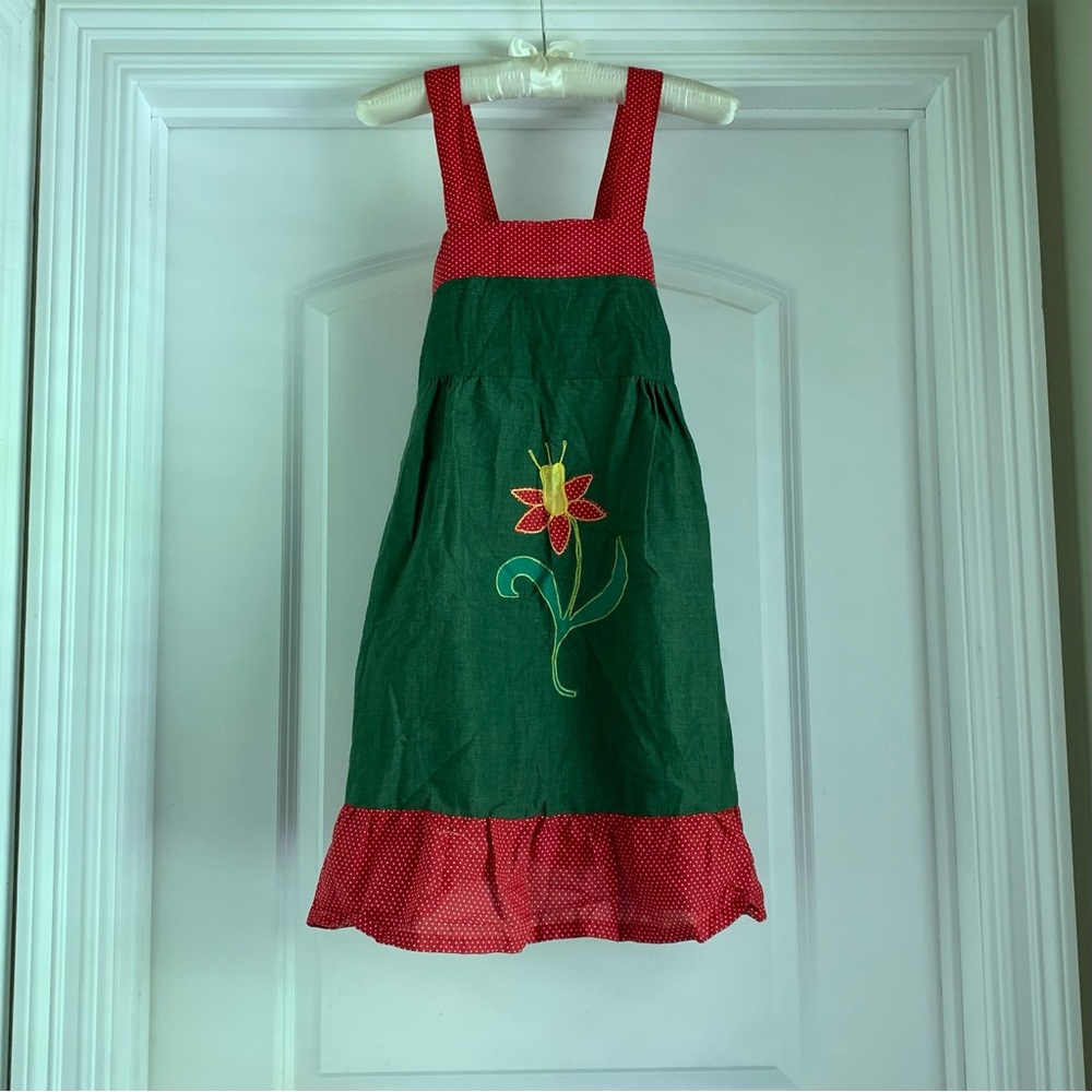 Vintage handmade green and red polka dot floral sundress